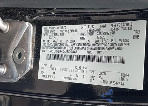 2013 Ford Escape Se from USA, damaged, VIN 1FMCU0G94DUB90448